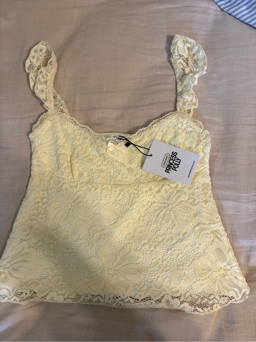 Princess Polly Pale Yellow Lace Crop Cami